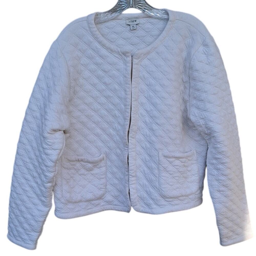 J Crew Lightweight Quilted Boxy Jacket Ivory Off White Cotton Blend Size XL $98